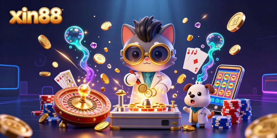 Spin the reels and win at xin88 with a vibrant casino scene showcasing exciting games and golden winnings.