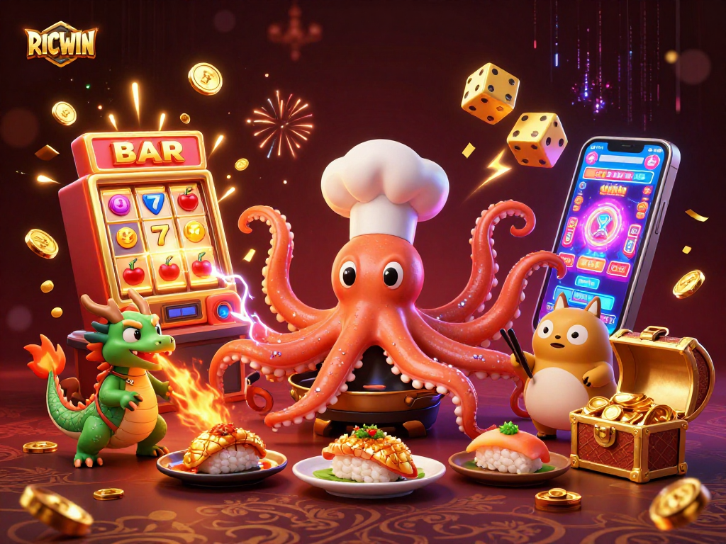 Experience the thrill of RICWIN with a vibrant 3D casino scene featuring dynamic characters and exciting game elements.
