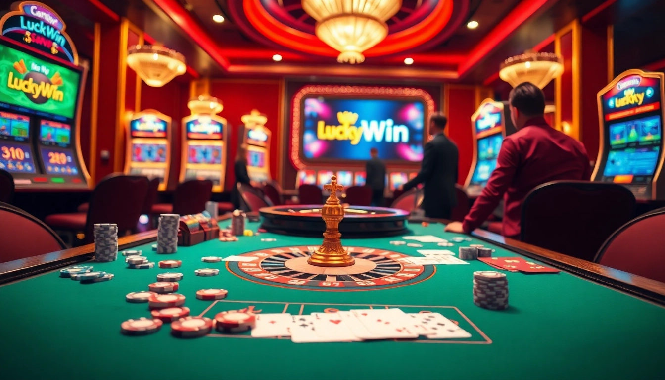 Experience thrilling casino gameplay with LuckyWin's vibrant poker and slot machines.