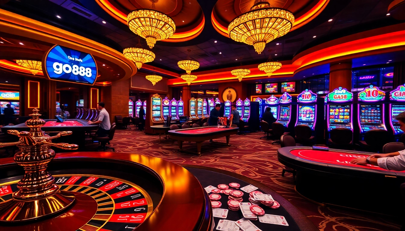 Engaged players enjoying a thrilling GO88 casino experience with roulette and poker tables.