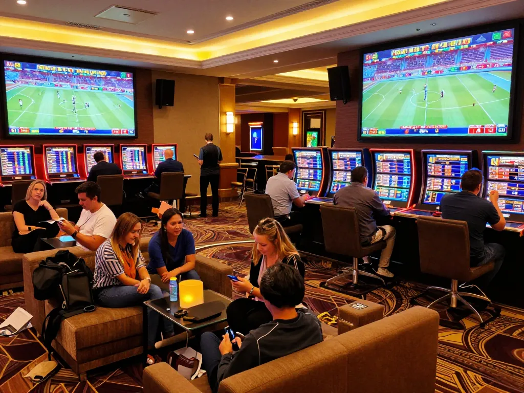 Betting at net88 sports betting area featuring excited players analyzing odds and sports events.