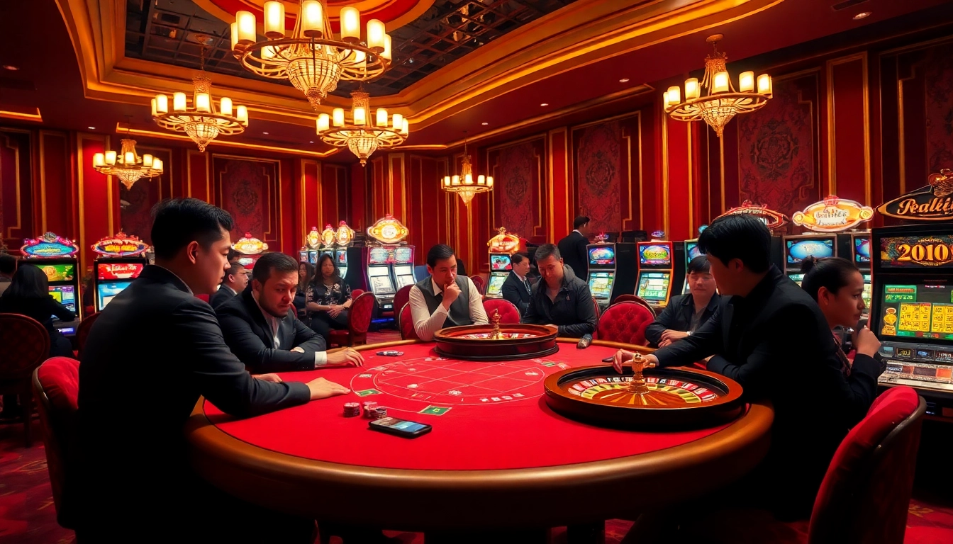 Players at a luxurious casino table, showcasing the excitement of nhà cái OK8386's gambling experience.