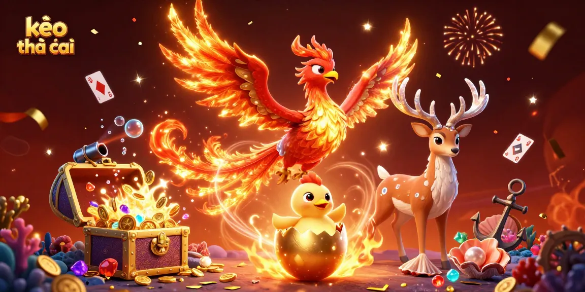 Engage with kèo nhà cái through vibrant 3D illustration featuring a phoenix, gold elements, and casino themes.