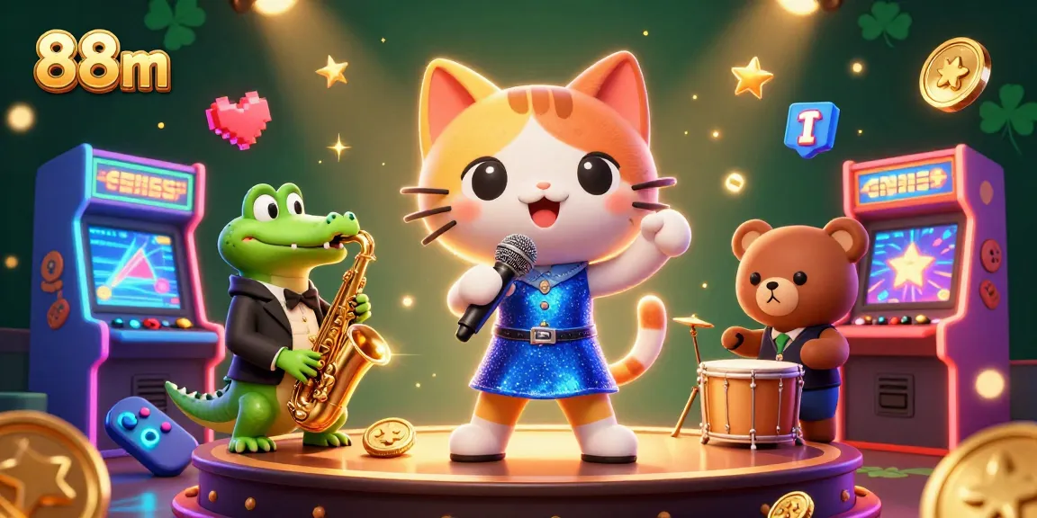 Engage with the vibrant 3D scene of 88m casino featuring unique cartoon characters and exciting gaming elements.