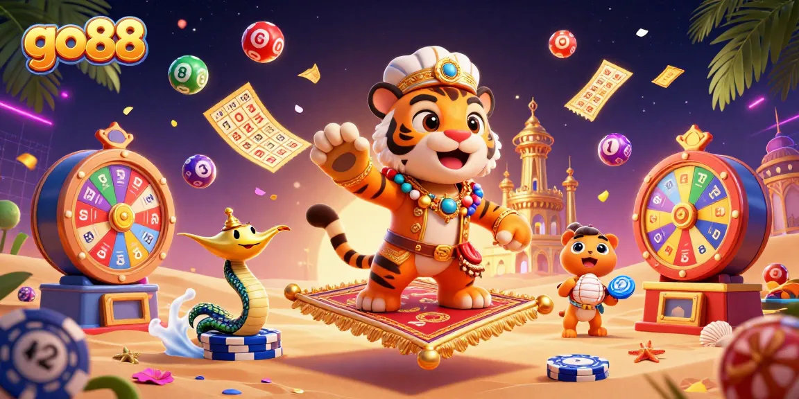 Experience the magic of go88 with a vibrant 3D illustration capturing casino excitement.