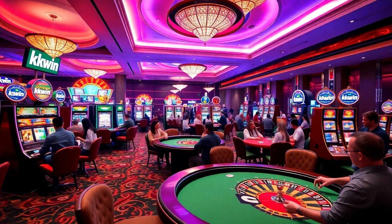 Experience the excitement of kkwin casino with vibrant gaming tables and happy players.