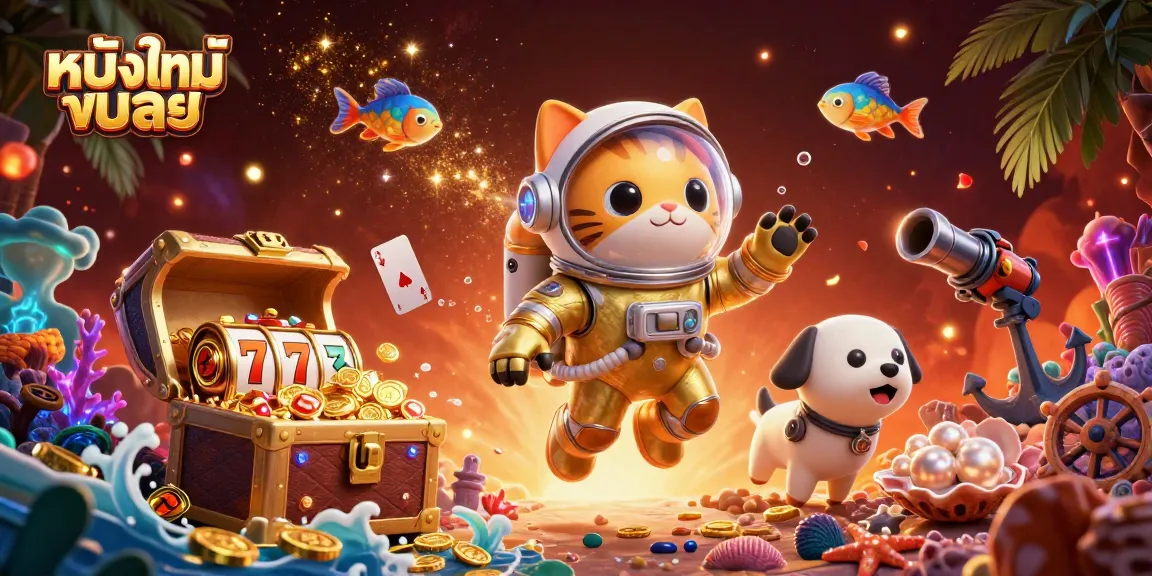 Spin and win with หนังใหม่ชนโรง in a vibrant 3D illustration featuring exciting slot elements.
