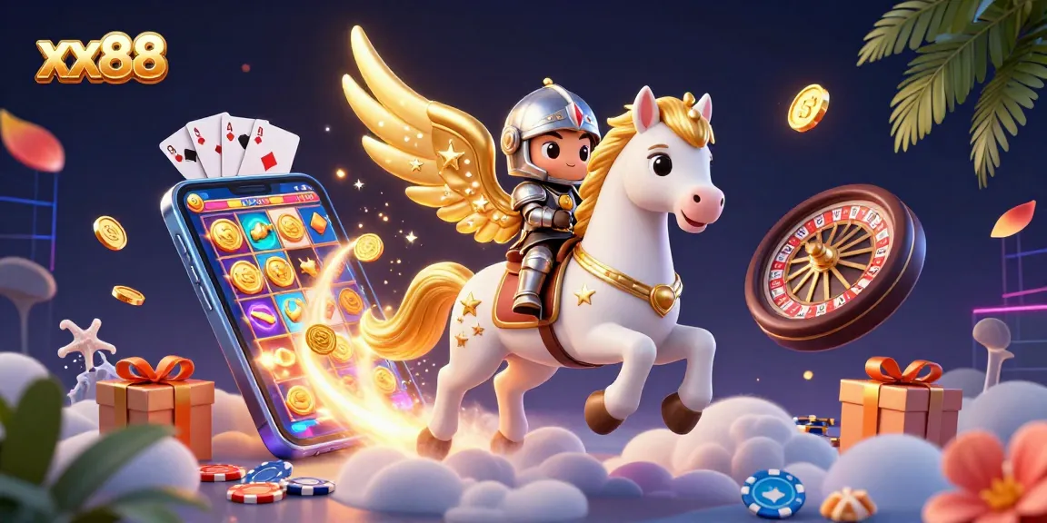Experience thrilling gameplay with xx88, featuring exciting slots, golden coins, and a mystical knight.
