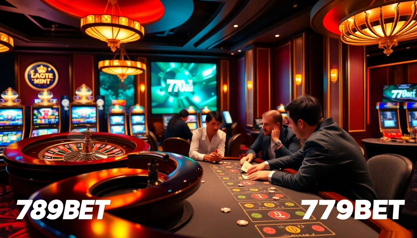 Experience thrilling gameplay at 789BET casino with vibrant roulette and poker tables.