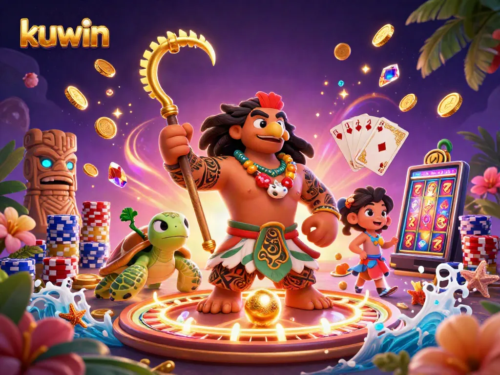 Kuwin showcases an exciting gambling scene with a demigod hawk and treasure elements.