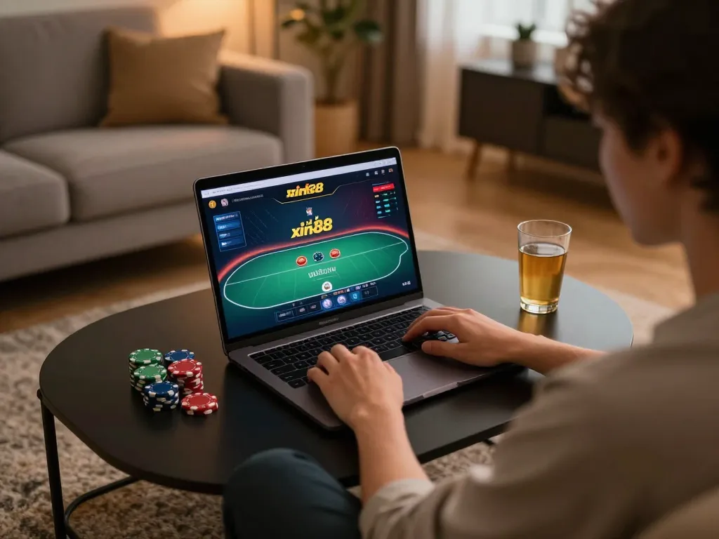 Player engaging in poker on the nhà cái xin88 platform, showcasing an online gaming experience.