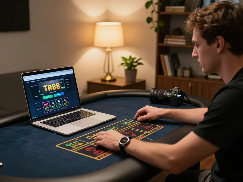 Player engaging with TR88 online casino while managing their bankroll and strategies