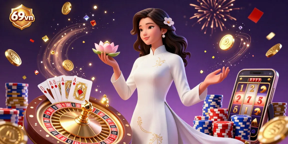 Experience exciting gameplay at 69vn with a captivating scene of casino elements and festive details.