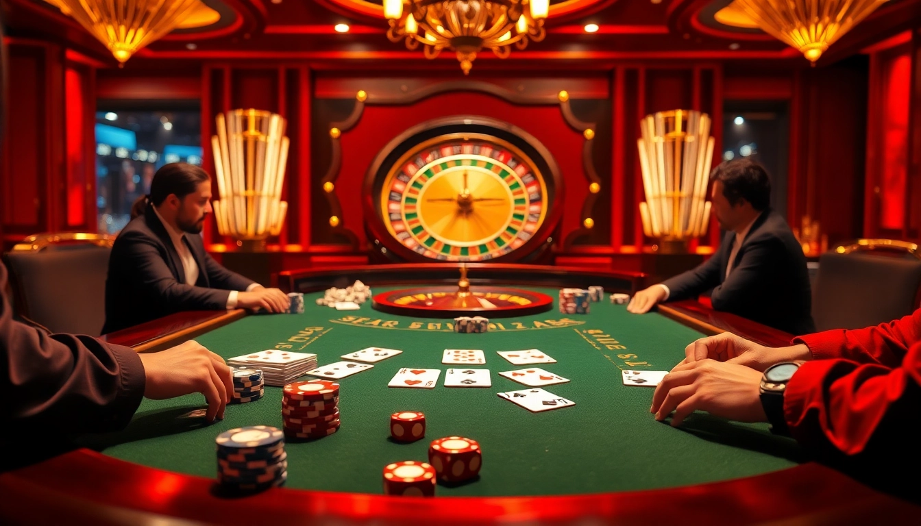 Experience the thrill of gambling with vibrant scenes from 68 game bài, showcasing poker tables and exciting casino games.