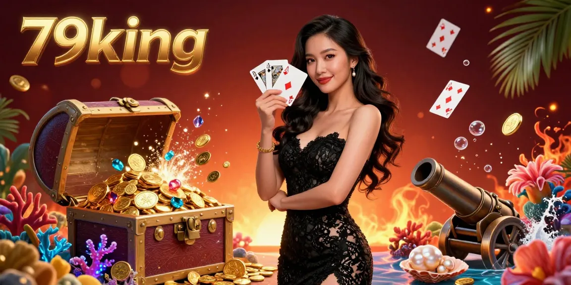 Engage in thrilling gaming at 79king with an elegant woman holding cards in a luxurious casino setting.