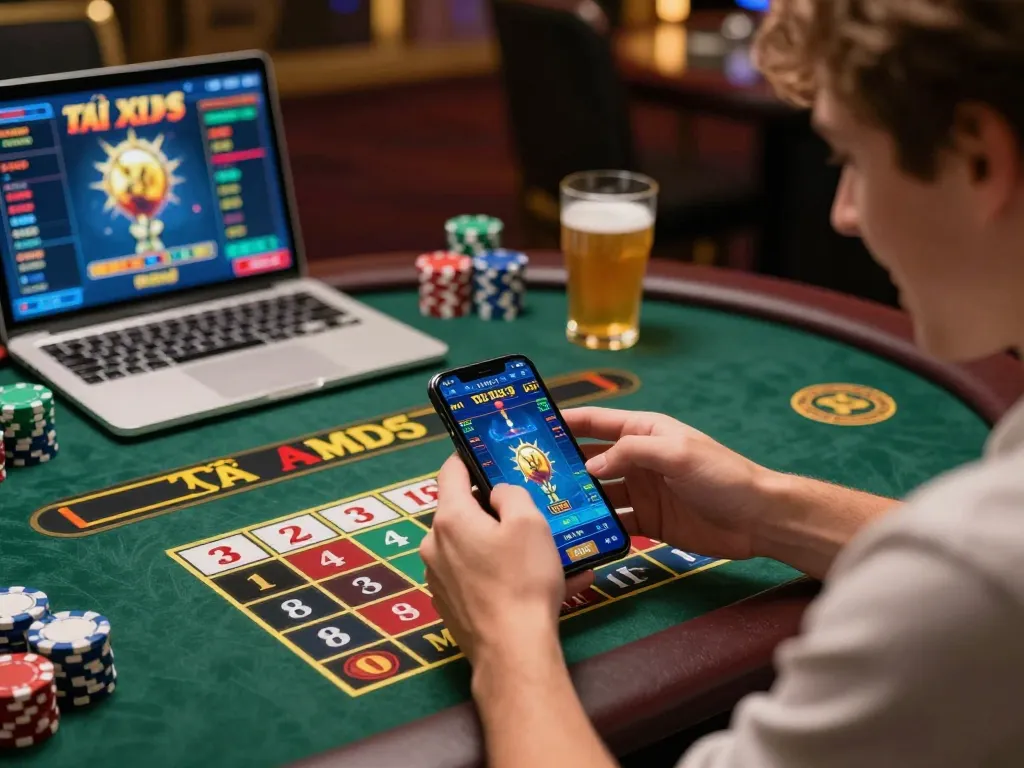 Player places strategic bets in an online Tài Xỉu MD5 game, showcasing excitement and responsible gambling.