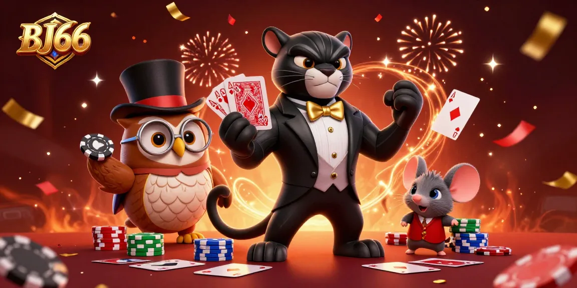 Engage in thrilling gameplay at BJ66 with a stylish panther dealer and lively card action.