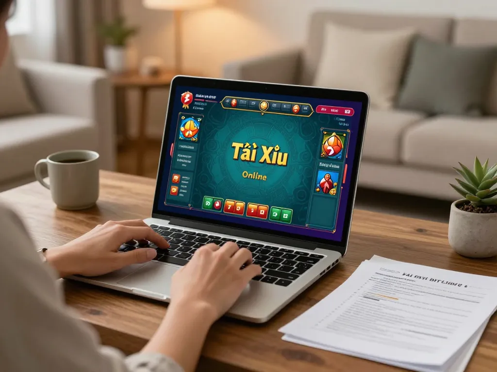 Taking bets on app tài xỉu online uy tín with an engaging game interface in a cozy home setting.
