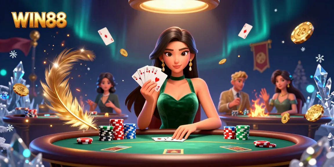 Engage in thrilling plays at WIN88 with a strategic poker scene featuring elegance and excitement.