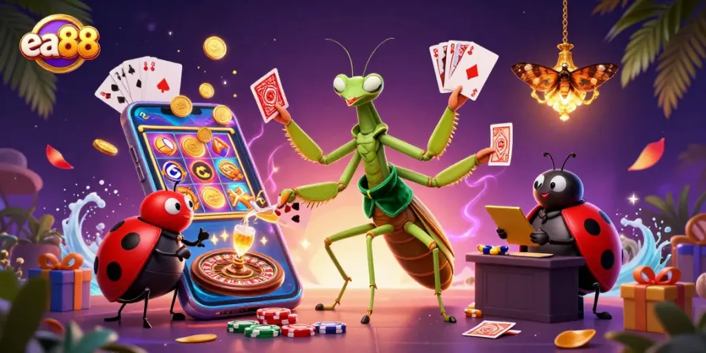 ea88 offers thrilling casino action with a vibrant scene of winning cards and jackpot excitement
