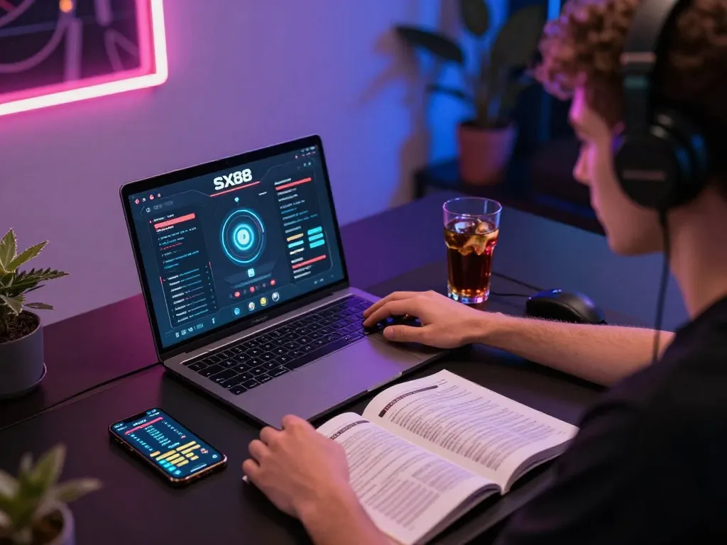 Engaging with the SX88 link gaming interface on a stylish laptop for an immersive online casino experience