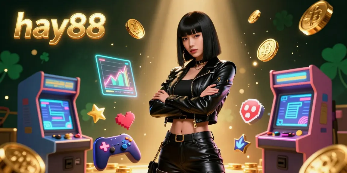 Experience the excitement of hay88 with this vibrant casino scene filled with games and crypto elements.