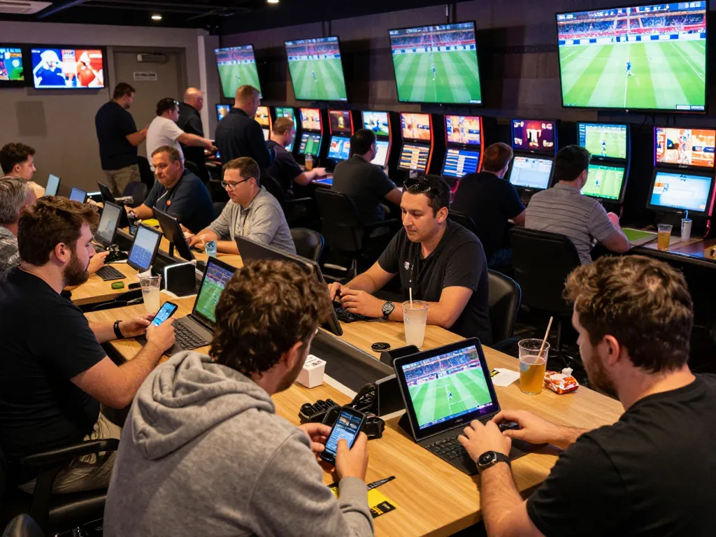 Cá cược lu88 comes alive in a vibrant sports betting lounge where enthusiasts engage with live events and odds.