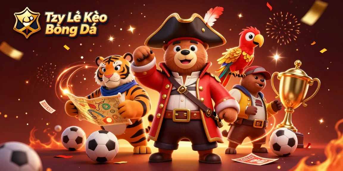 Bet on Tỷ Lệ Kèo Bóng Đá with a dynamic sports betting scene featuring a pirate bear and companions.
