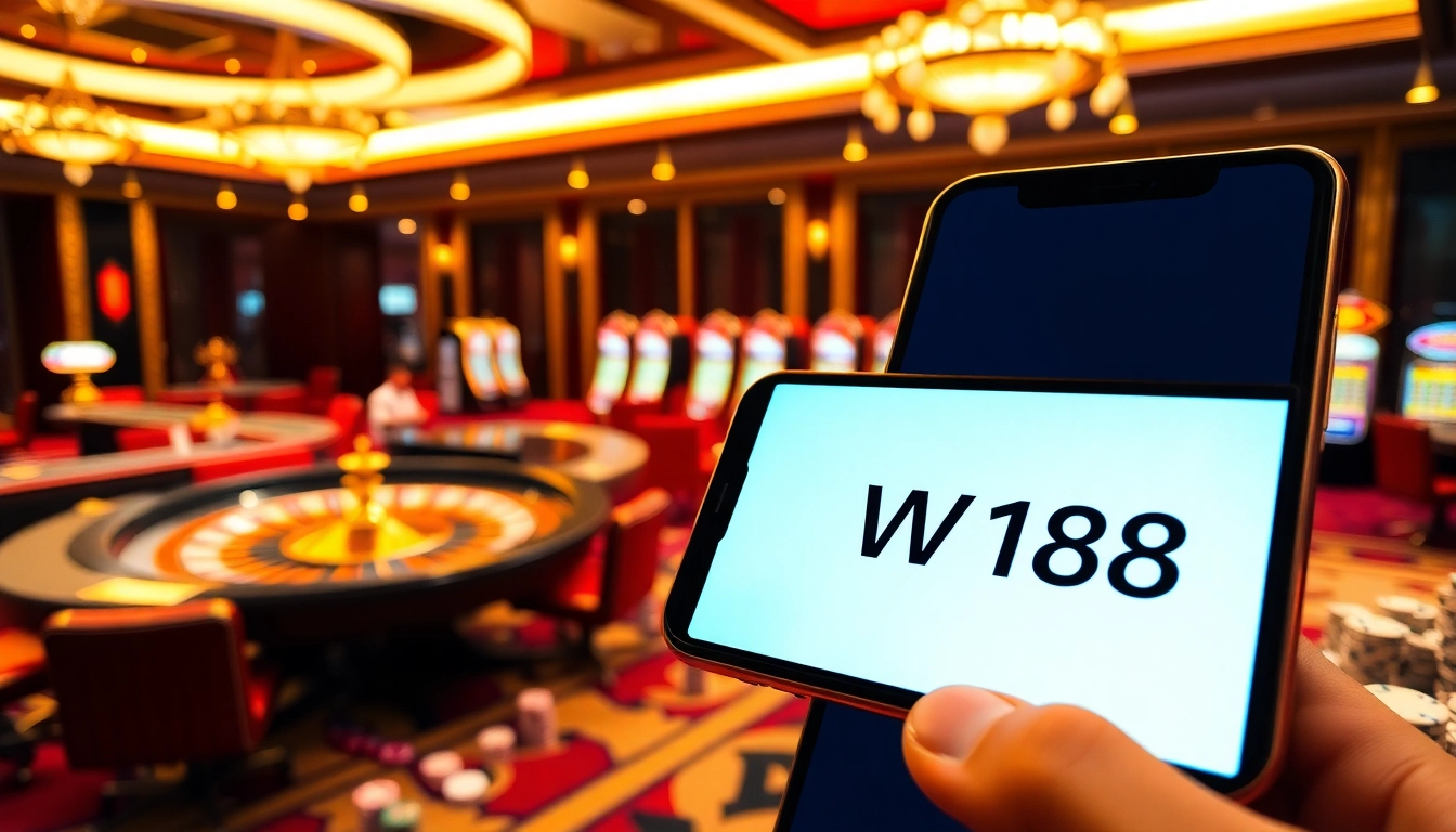 Experience luxury gambling with W188 at vibrant casino tables, poker chips, and online betting.