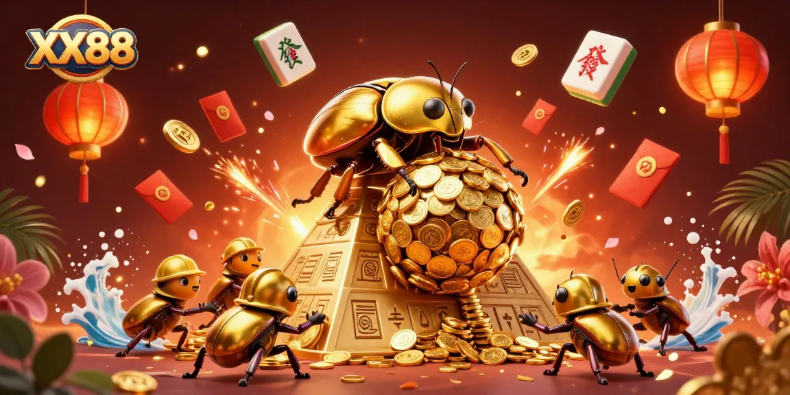 Win big at XX88 with a vibrant 3D illustration showcasing golden coins and casino game elements.