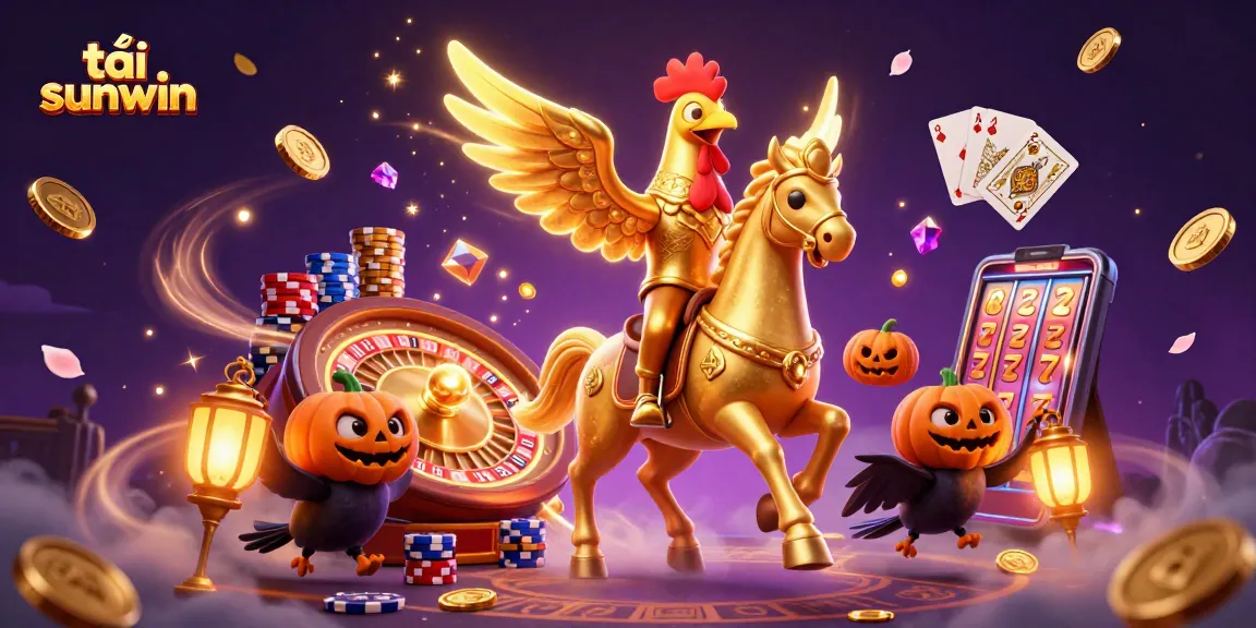 Experience thrilling gameplay with tải sunwin as golden rooster and spectral horse illuminate a midnight casino.
