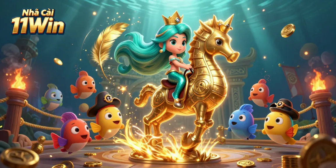 Engage with the thrilling world of Nhà cái 11Win as a mermaid princess navigates a dazzling underwater casino adventure.