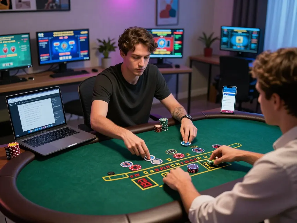 Player engaging with FC88 live dealer blackjack game, showcasing strategic betting in a cozy online casino setup
