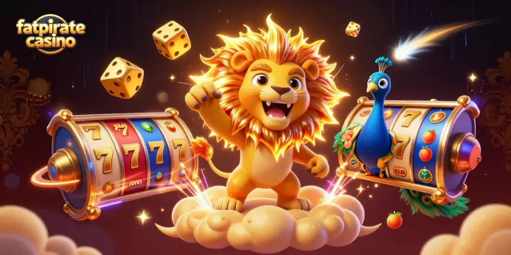 Experience the thrill at fatpirate casino with a vivid illustration of winning symbols and action.