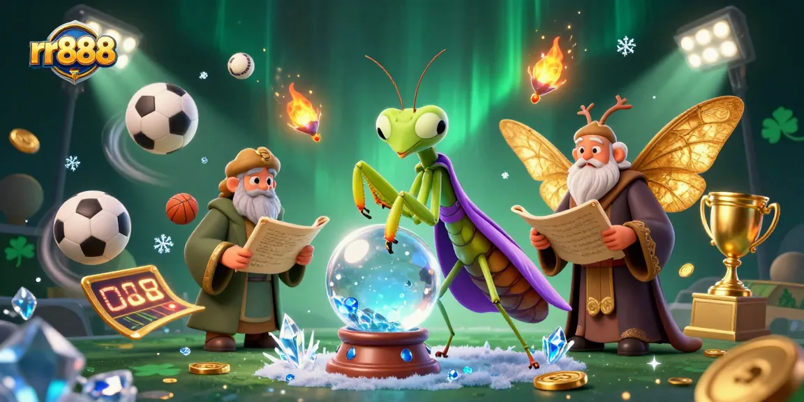 Experience the thrilling action of rr888 with dynamic sports elements and a mystical fortune teller in a vibrant casino scene.