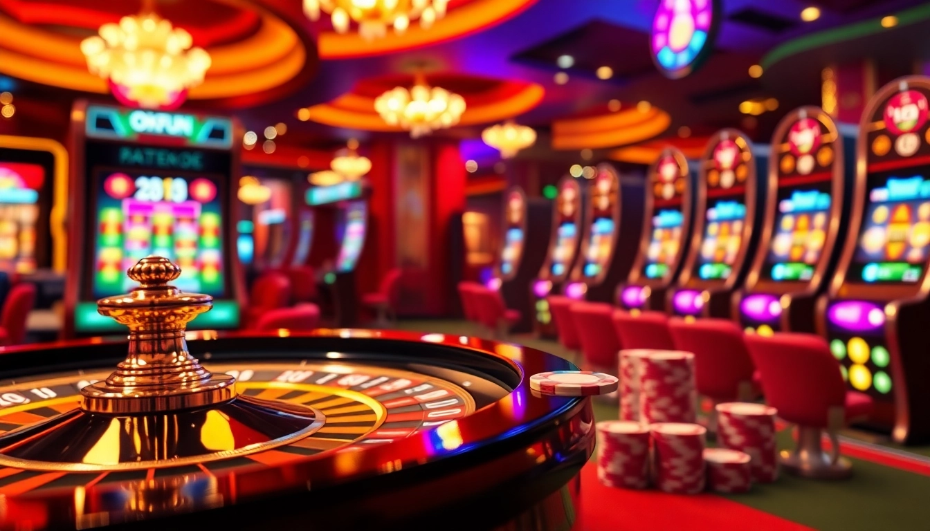 Experience the excitement of Okfun with a vibrant online casino scene featuring roulette and poker.