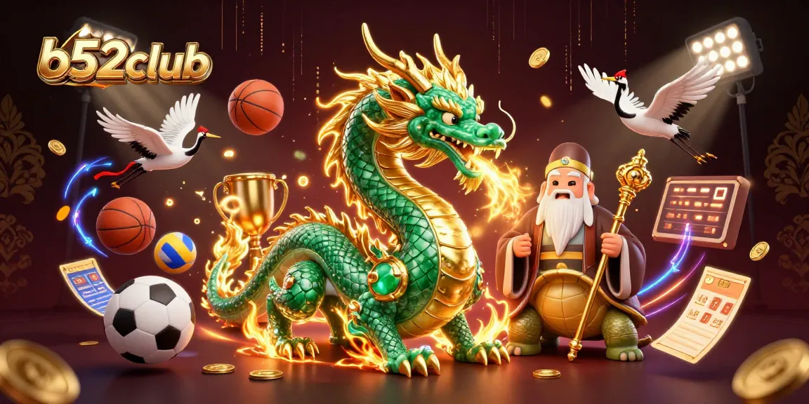 Win big at b52club with this vibrant 3D casino illustration featuring a jade dragon