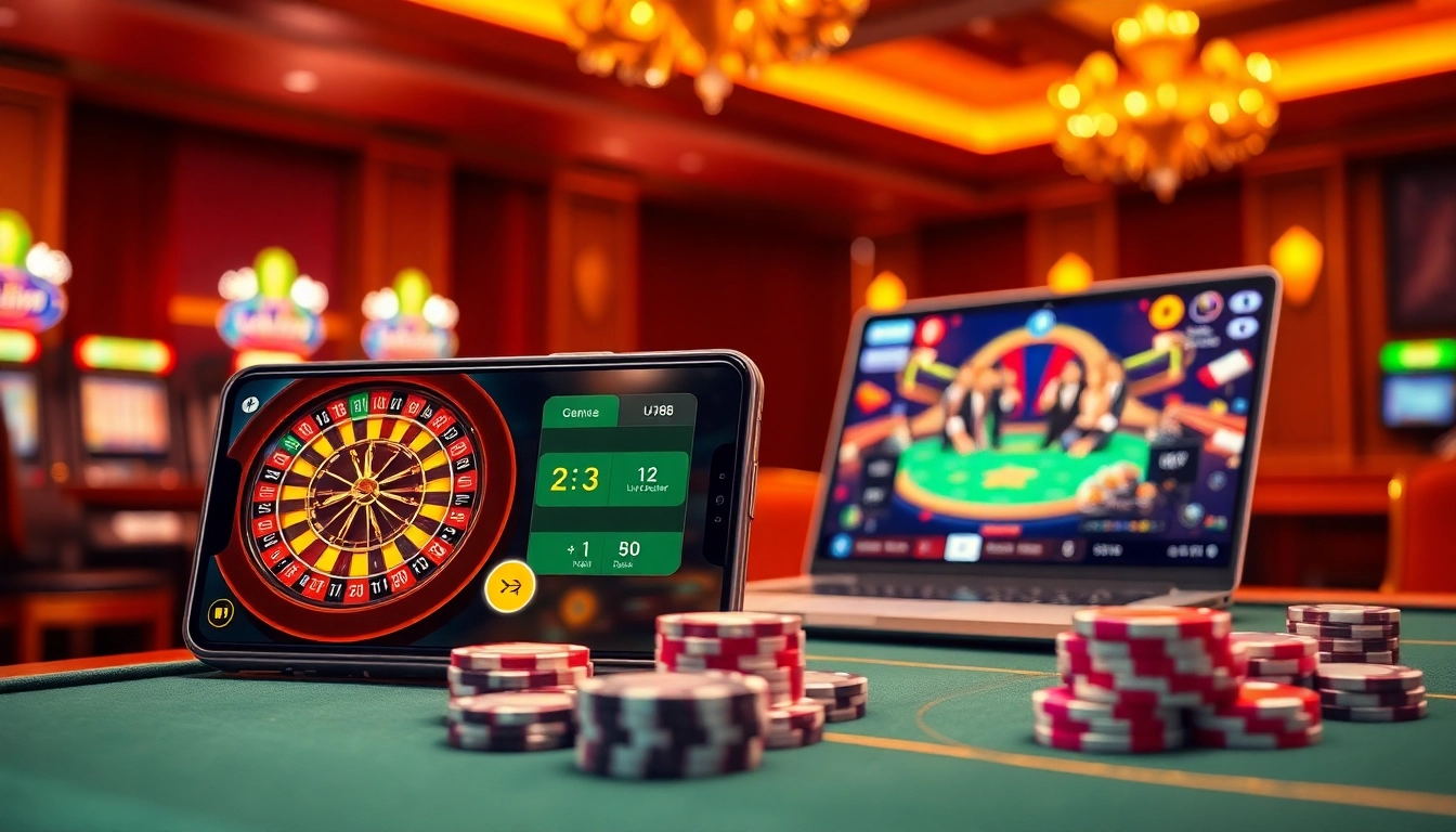 Experience the excitement of betting at uu88 with vibrant casino displays of roulette and slots.
