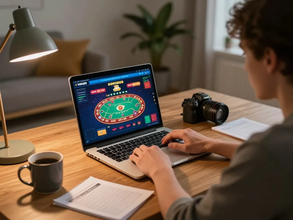 Engaged player using nhacaiuytin for online poker gaming during a cozy night at home