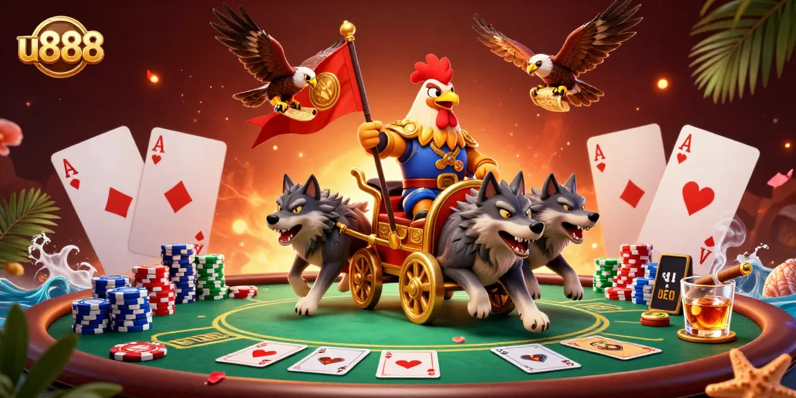 Experience thrilling moments at u888 with an epic 3D casino showdown featuring card games and dynamic characters.