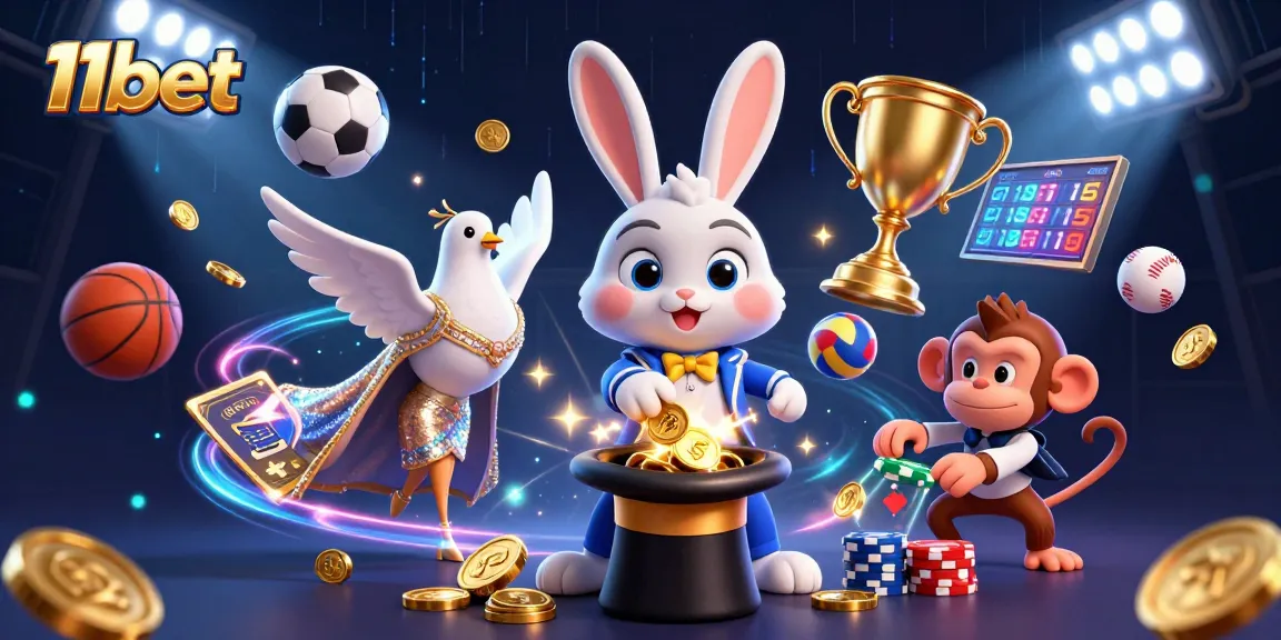 Experience winning moments with 11bet as a magician rabbit pulls coins, representing excitement in sports betting.