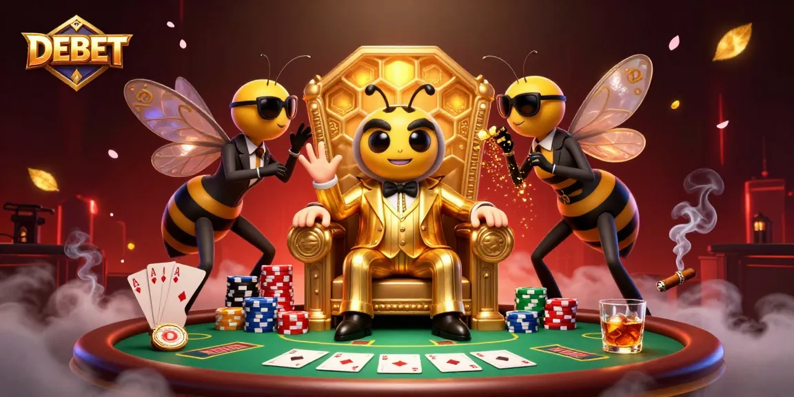 Engage with the DEBET mob boss in a dynamic poker scene filled with winning strategies and vibrant casino elements.