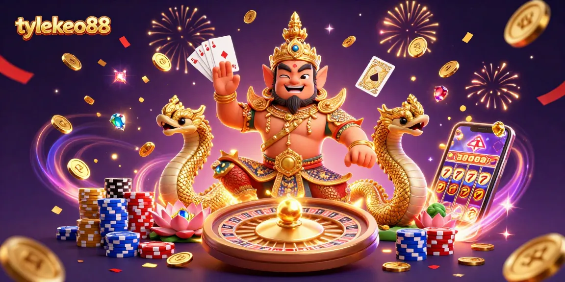 Engaging 3D illustration showcasing tylekeo88 with vibrant guardians and dynamic casino elements.