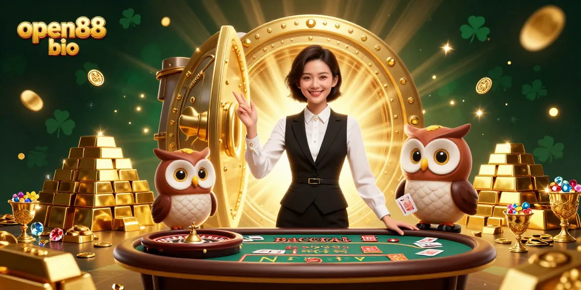 Enjoy thrilling gameplay at open88 bio with a charming dealer duo amidst treasures.