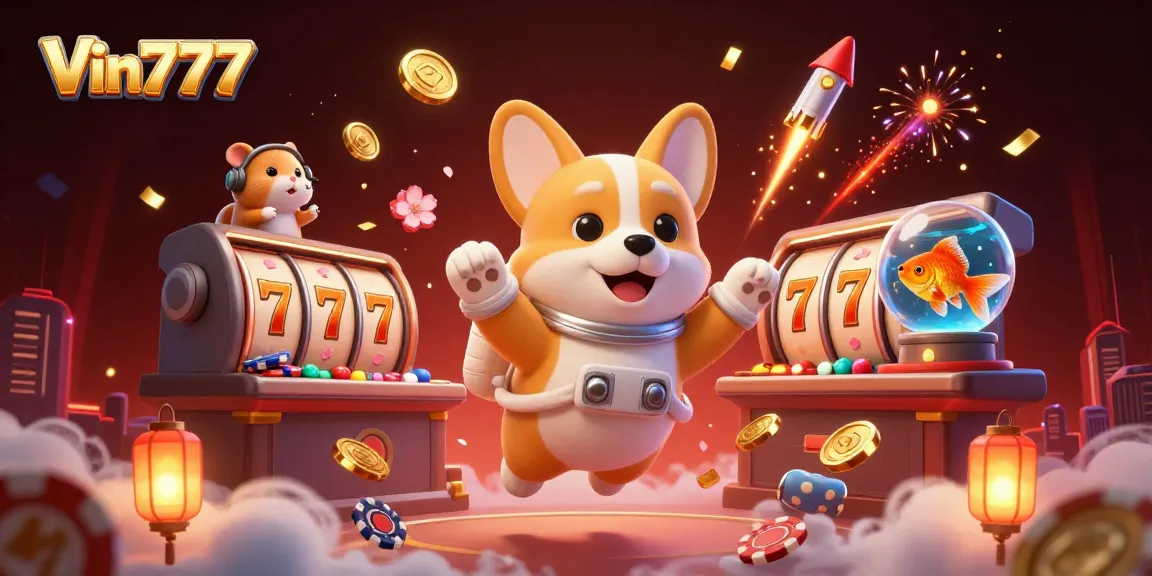 Experience the thrills of Vin777 with a playful scene showcasing an astronaut corgi in a casino