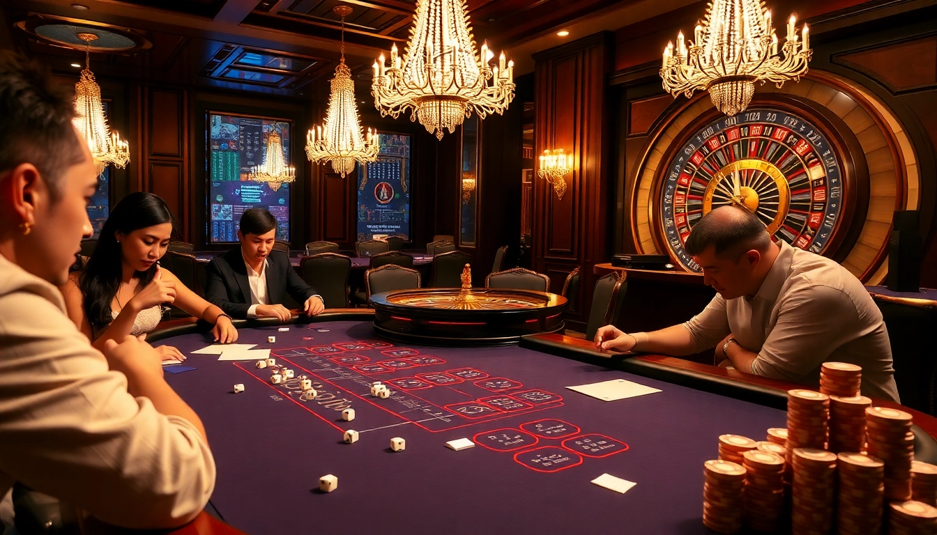 Players engaging in thrilling Tài xỉu MD5 gameplay at a luxurious casino.