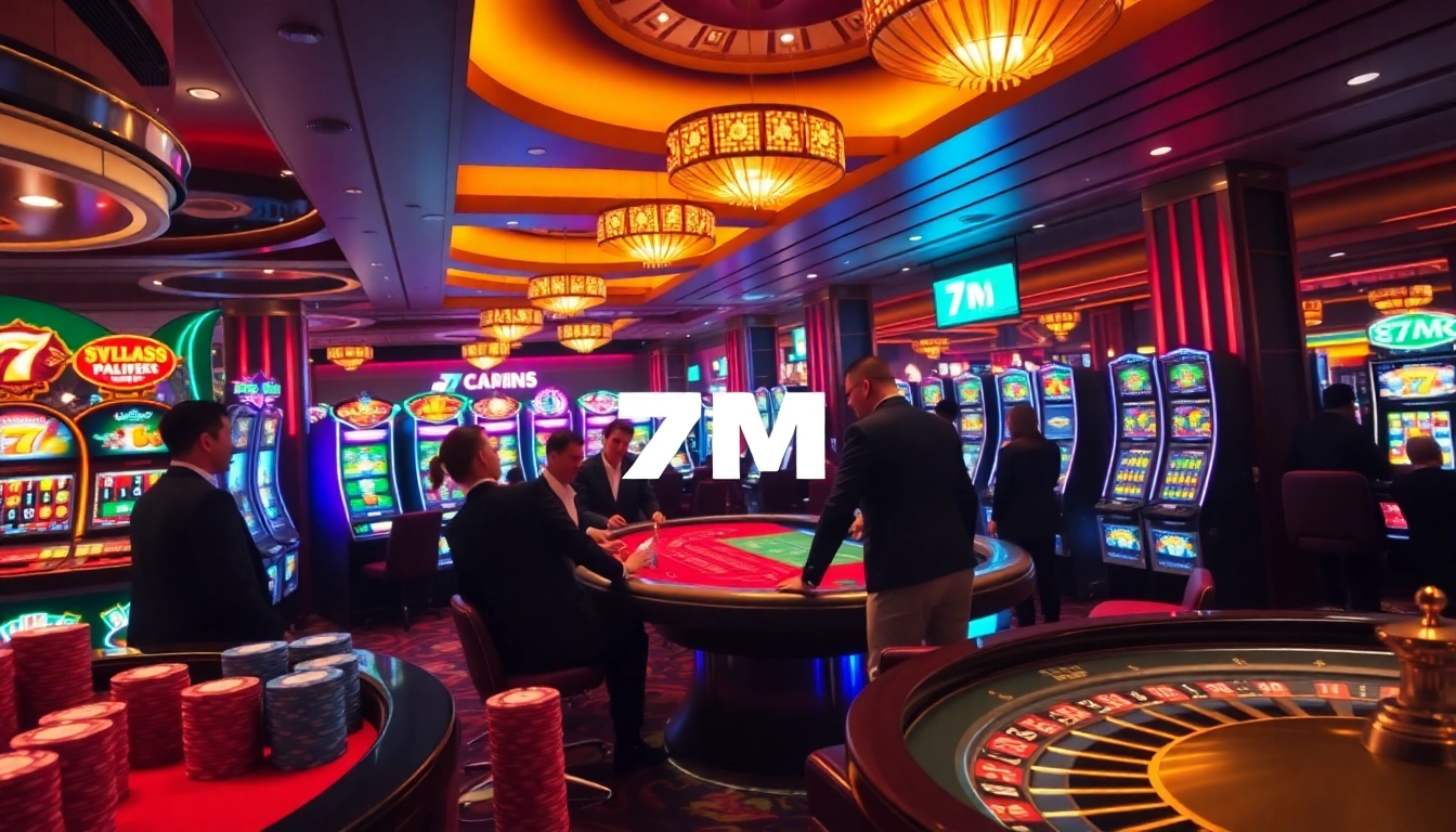 Experience high-stakes gaming action at 7M casino, featuring sleek tables and vibrant slot machines.