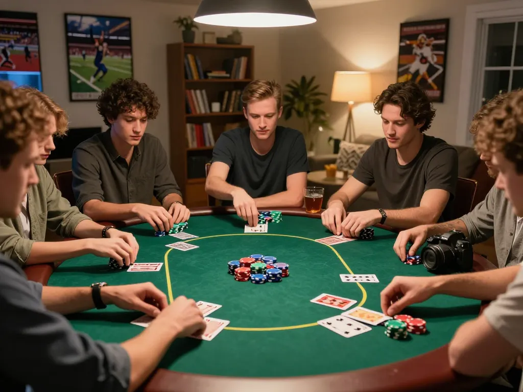 Players enjoying Texas Hold'em in a warm home setting, showcasing MU88's engaging poker strategy.