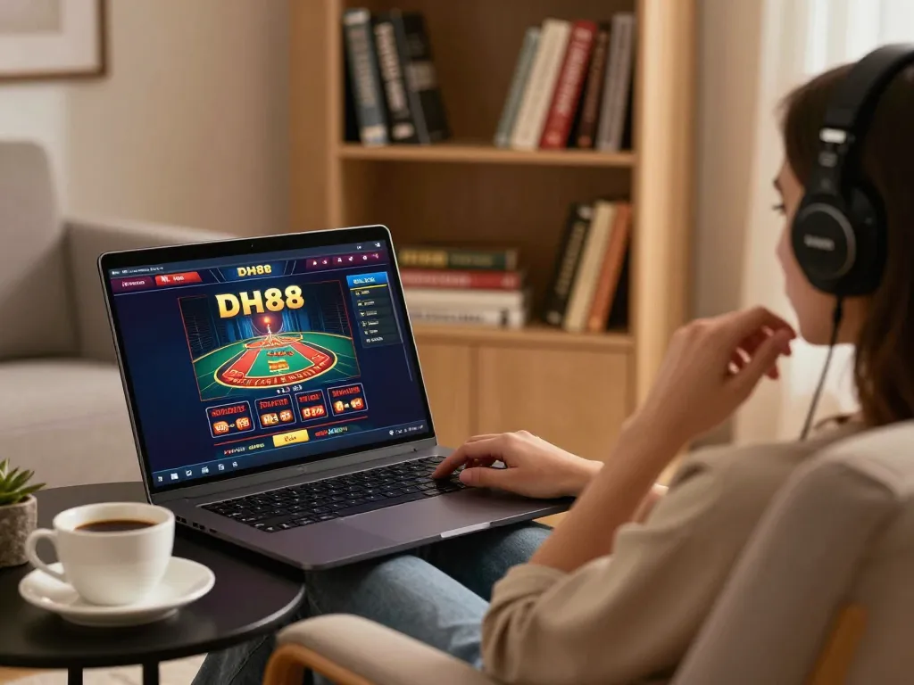 Engaging in online gaming on DH88, a player monitors their strategy on a laptop.