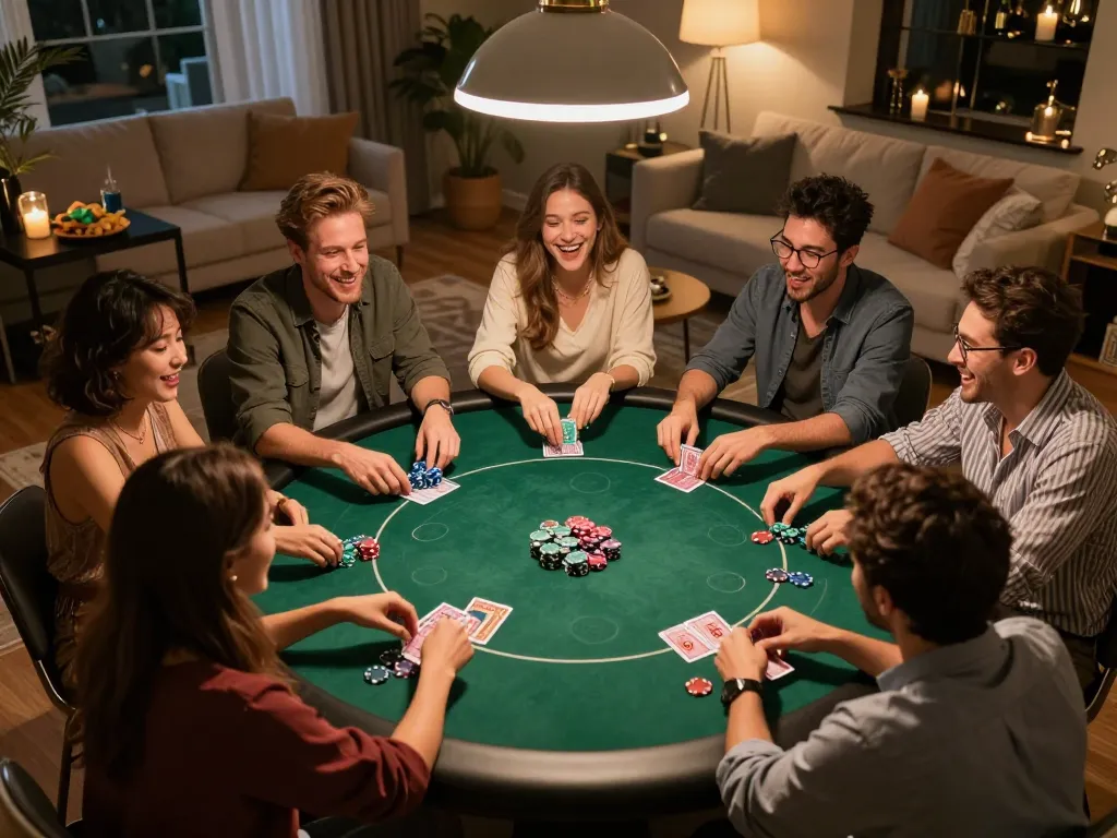 Engaging night of friends playing poker showcasing kkwin đăng nhập strategies for better odds